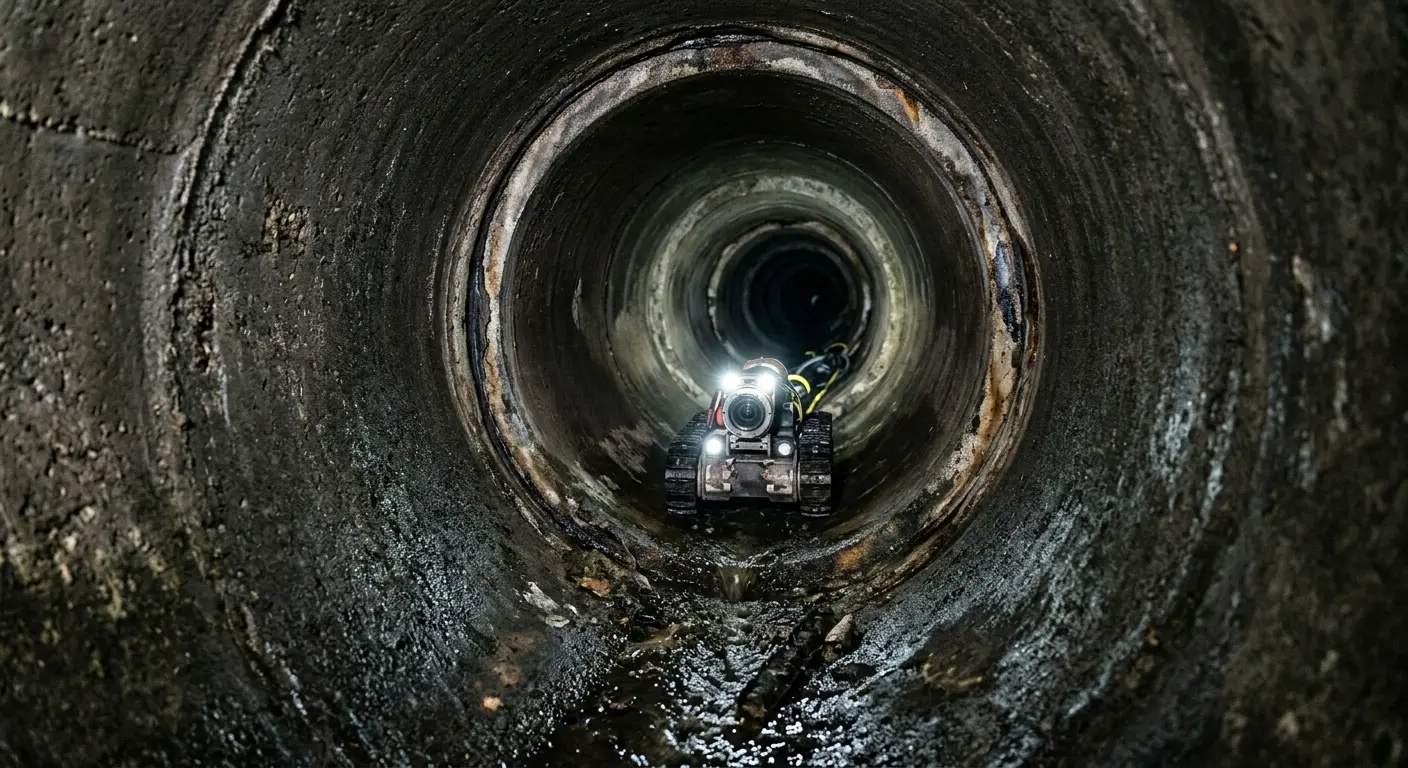 Robotic sewer camera inspecting pipe interior for Sewer Line Repair in Pleasant Valley